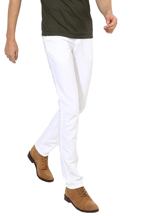 Clasic Fashionable Lycra White Slim Fit Chinos for Men